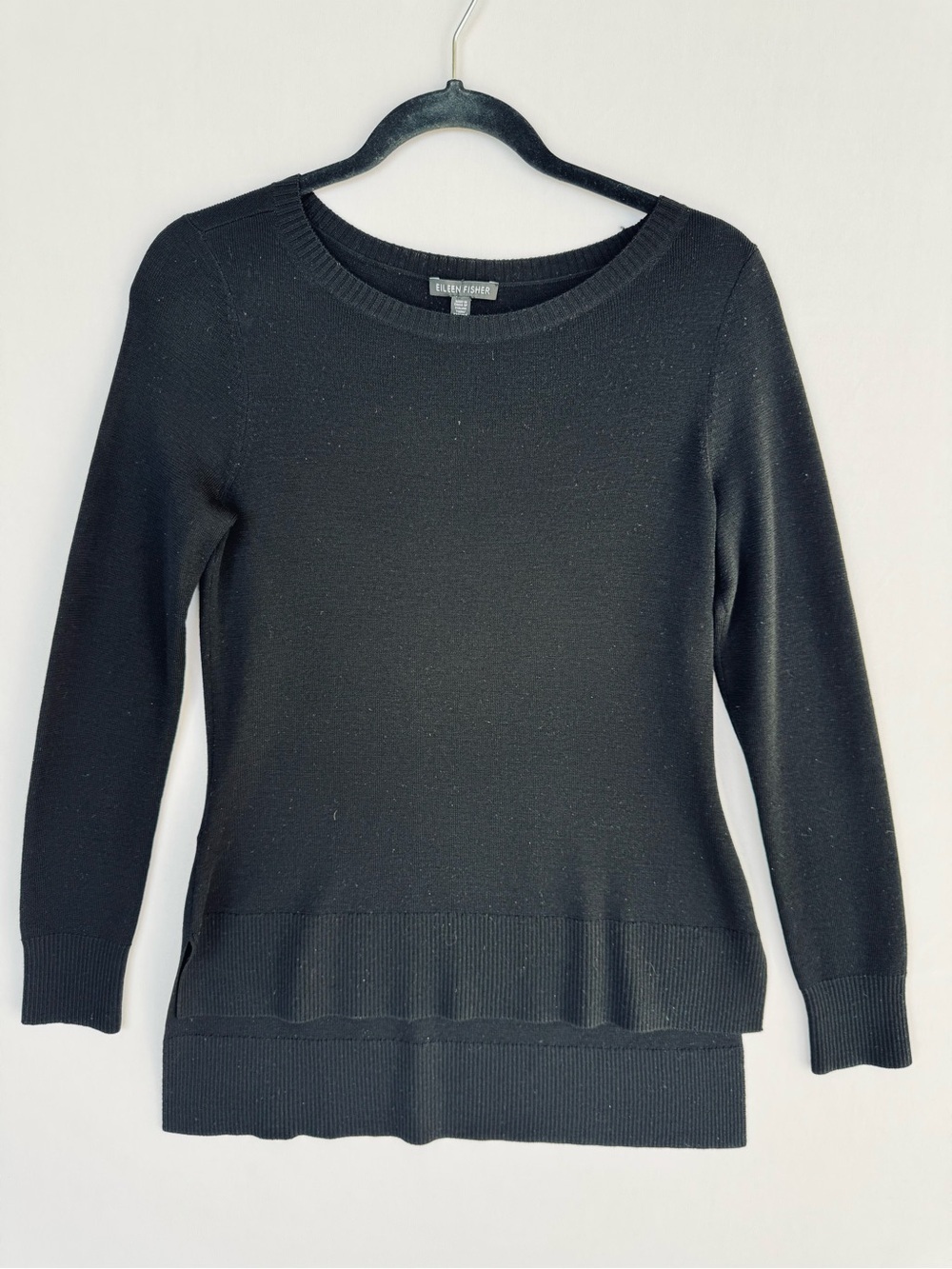 Eileen Fisher Merino Wool Black Long Sleeve Crewneck Sweater - Picture 1 of 5